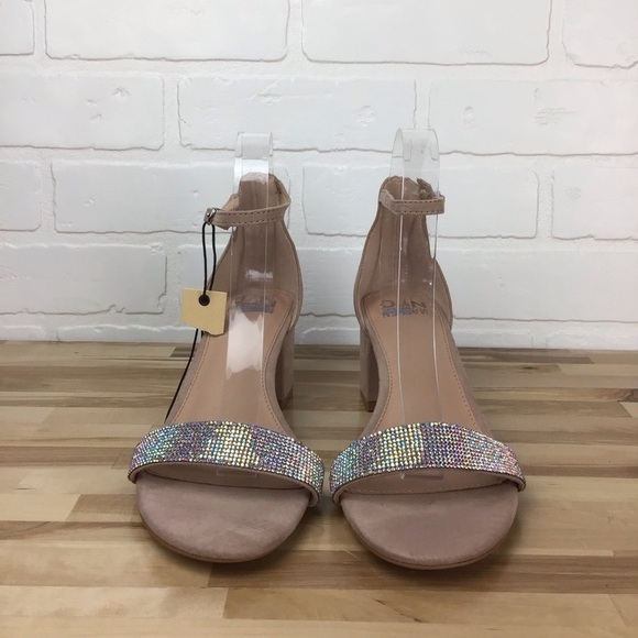 MADDEN NYC nude beige heeled sandals crystal Incrusted glitter chunky heels - Picture 4 of 16